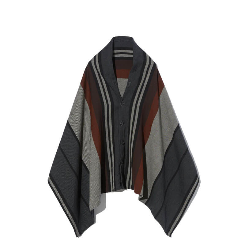 Engineered-Garments-Button-Shawl-Multi-Color-Wide-Stripe-Worsted-Wool ENGINEERED GARMENTS Button Shawl - Multi