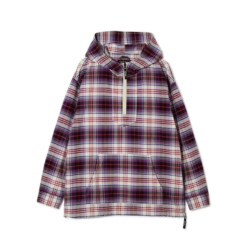 MANASTASH-Washed Plaid Baja Hoodie – Purple (1) MANASTASH Washed Plaid Baja Hoodie