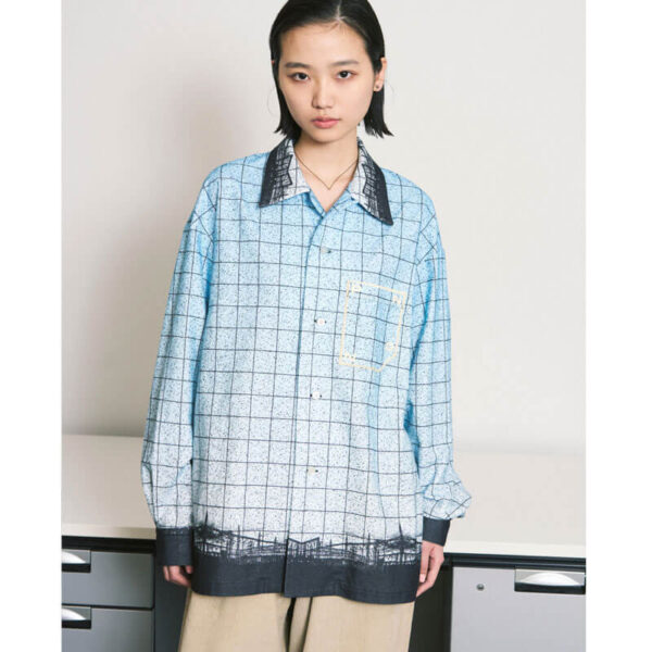 PHINGERIN Flannel Open Collar Shirt - Sky