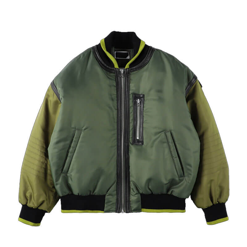 PHINGERIN-TRIM-LEATHER-BOMBER-JACKET-Olive-Drab PHINGERIN Trim Leather Bomber Jacket