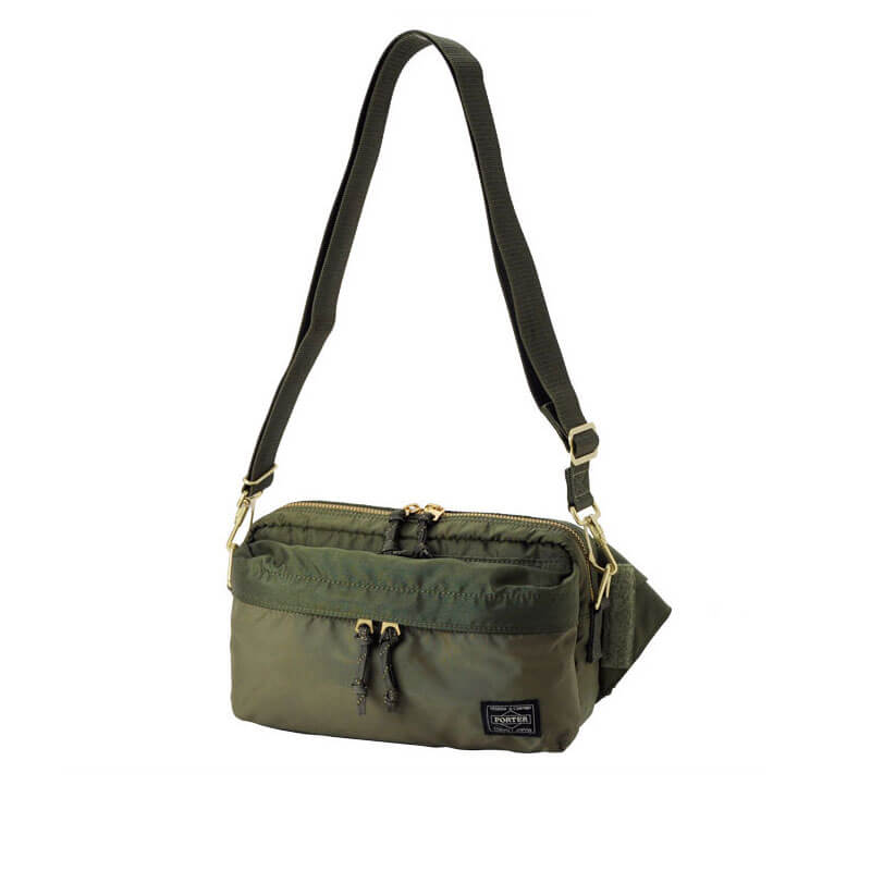 PORTER-YOSHIDA-Force 2Way Waist Bag Green Drab (1) PORTER YOSHIDA & CO. Force 2Way Waist Bag - Olive