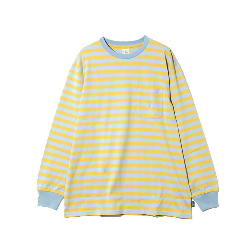 SOUTH2WEST8-LS-Round-Pocket-Tee-Cotton-Stripe-Jersey SOUTH2 WEST8 Round Pocket LS Tee - Stripe Sax Blue