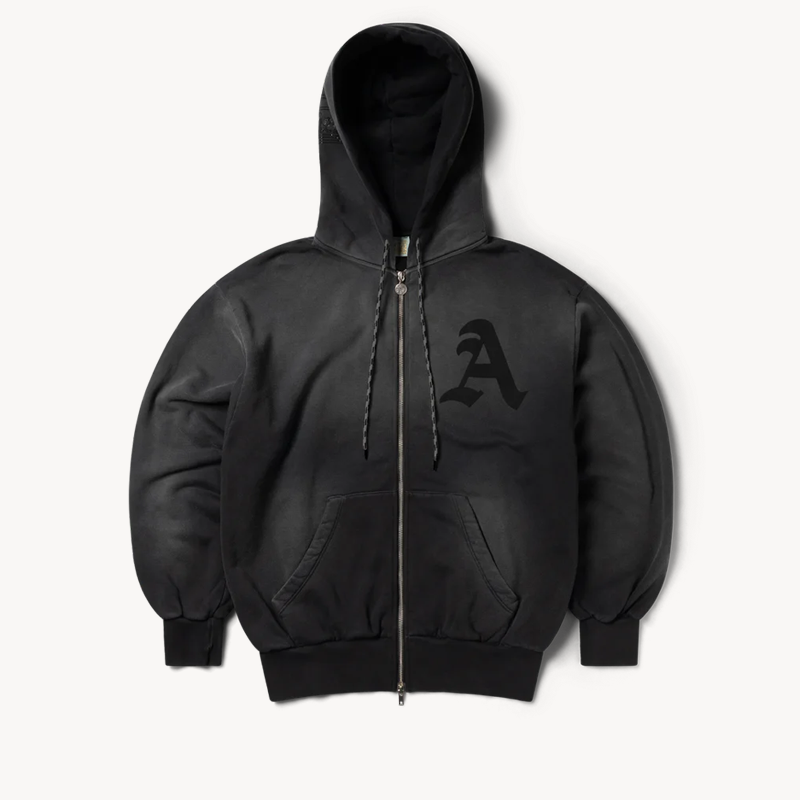 ARIES ARISE Aged Gothic Zip Through Hoodie – Black ARIES ARISE Aged Gothic Zip Through Hoodie – Black