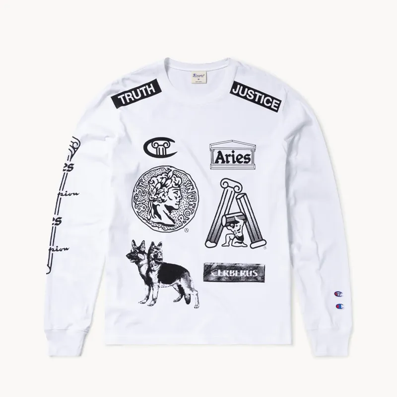 ARIES x CHAMPION Sponsor LS Tee - White ARIES x CHAMPION Sponsor LS Tee - White