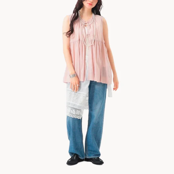 BEAMS BOY Cotton Gather Non-sleeve Shirt – Dusty Pink