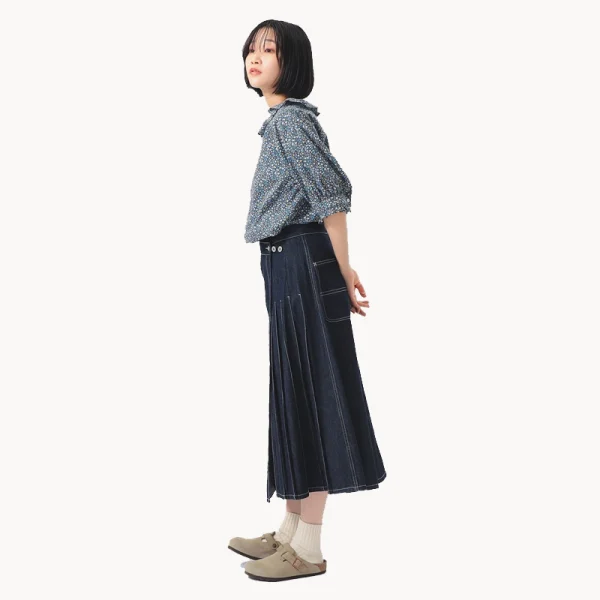 BEAMS BOY Wraped Pleated Skirt – Indigo