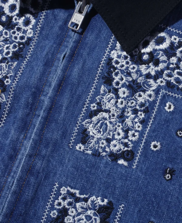 NOMARHYTHM TEXTILE Bandana Embroidery Denim Jacket Indigo White