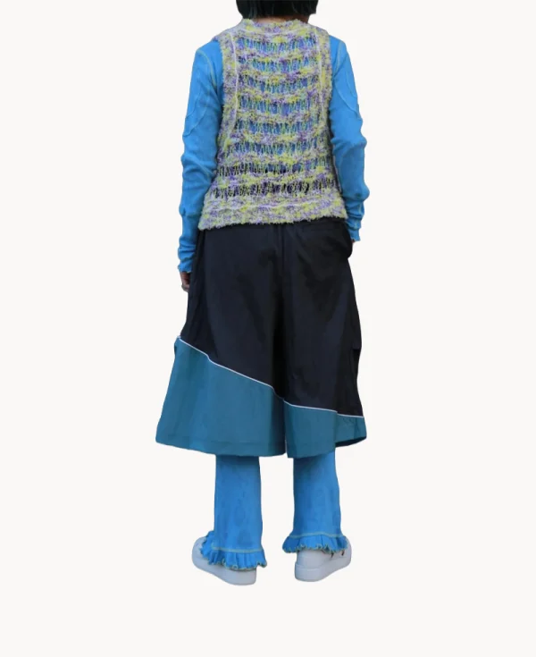 RHODOLIRION Color Stitching Long Sleeve Tee - Eyelet Jersey Light Blue