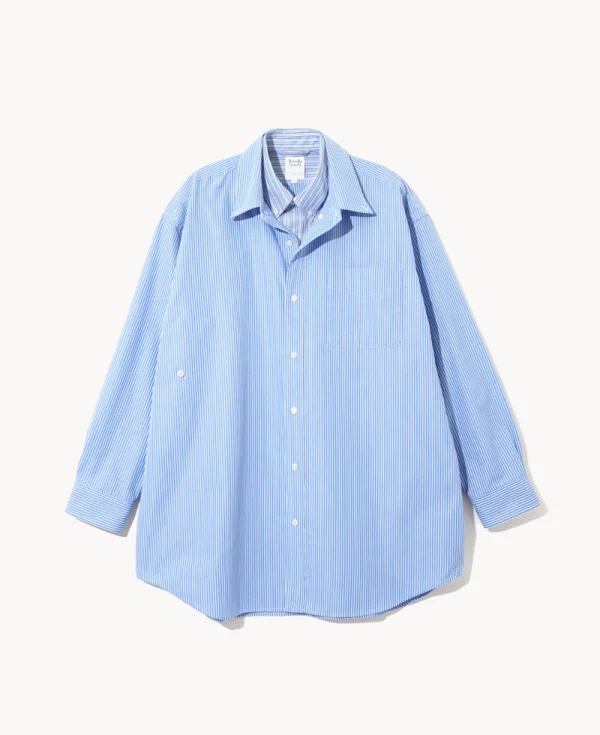 RHODOLIRION Double Layer Button-down Shirt Dress - Stripe Sax
