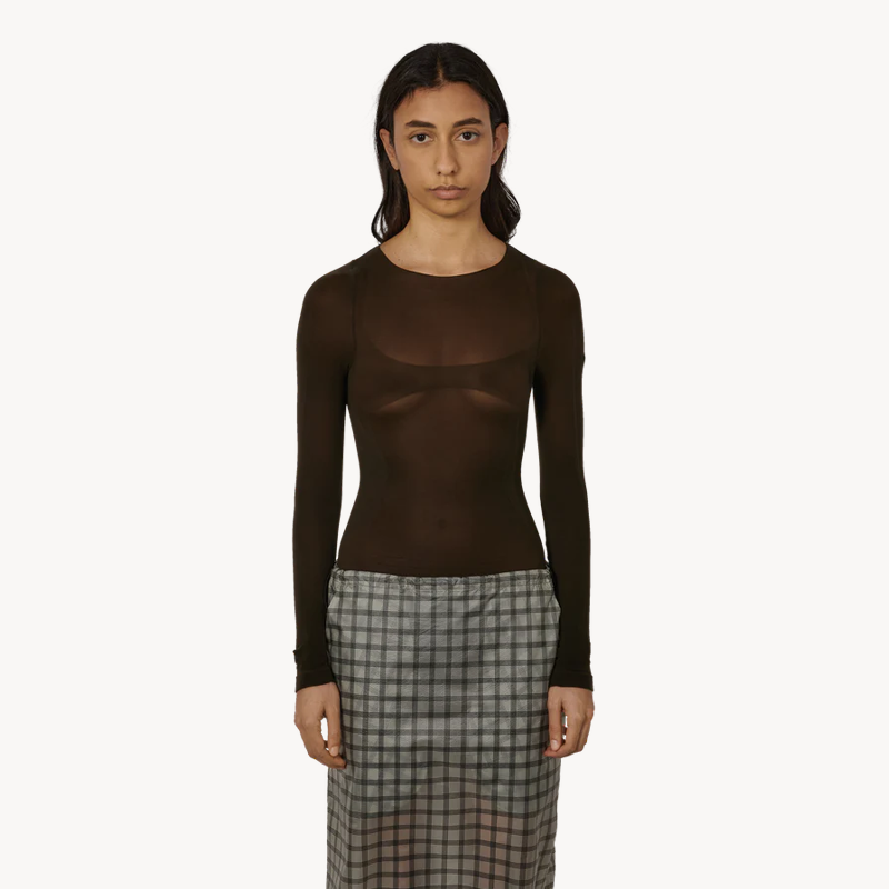 ROA Haze Ultralight Seamlass See Through Long Tee – Dark Brown (1) ROA Haze Ultralight Seamlass See Through Long Tee – Dark Brown