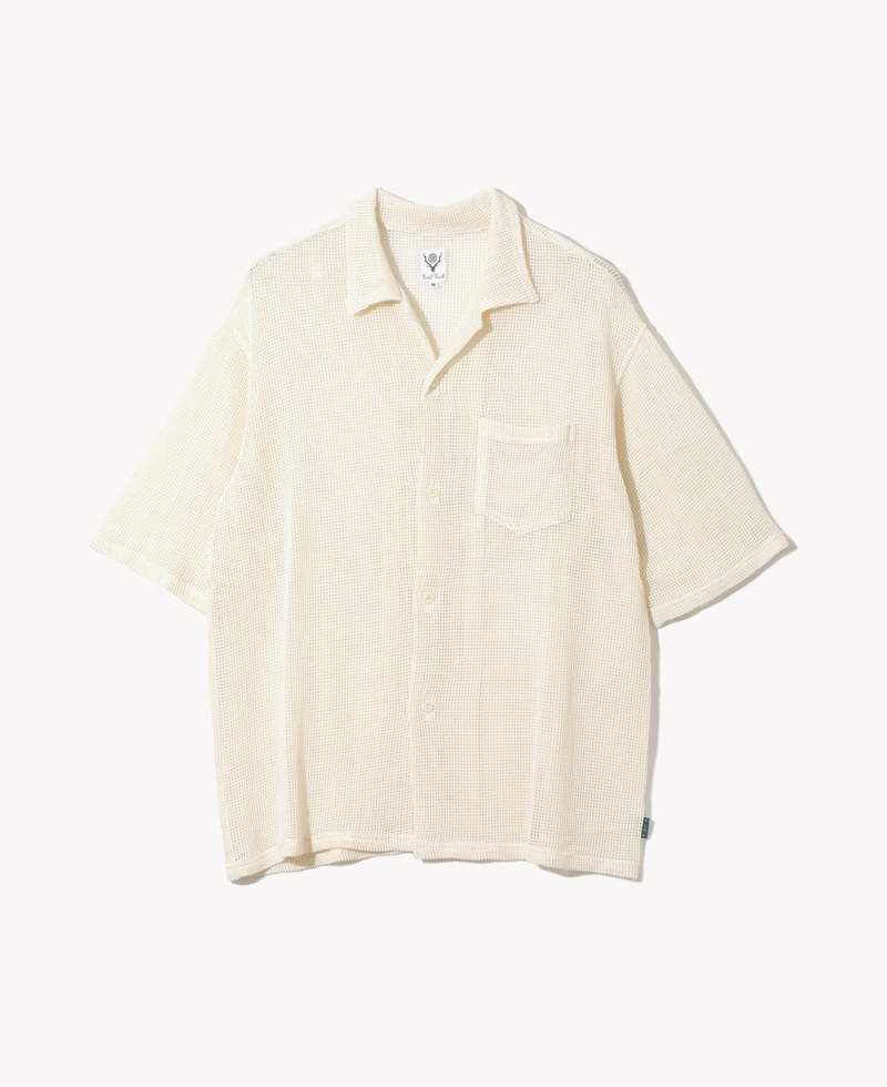 SOUTH2 WEST8 Mesh Open Collar Shirt – White SOUTH2 WEST8 Mesh Open Collar Shirt – White