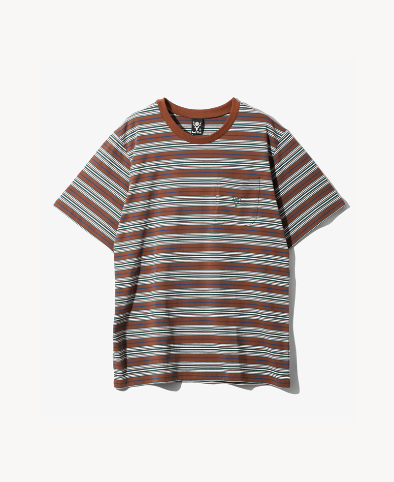 SOUTH2 WEST8 Round Pocket Multi Stripe Tee – Brown SOUTH2 WEST8 Round Pocket Multi Stripe Tee – Brown