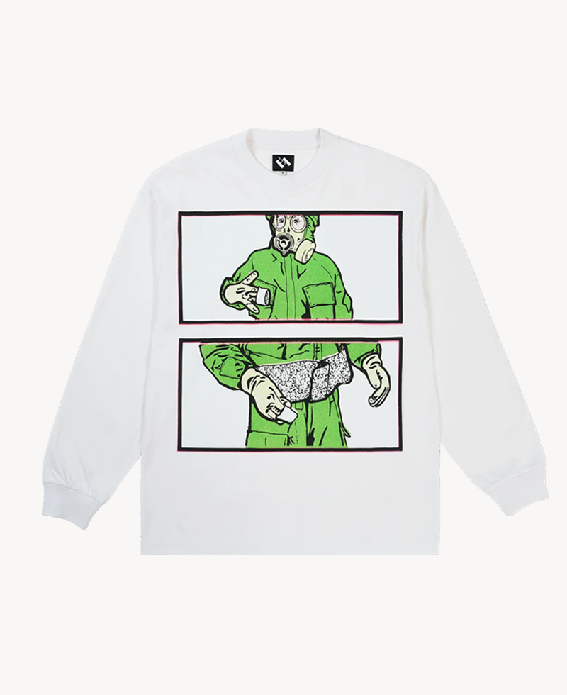TTT Gas Mask Instruction Longsleeve – White (1) TTT Gas Mask Instruction Longsleeve – White